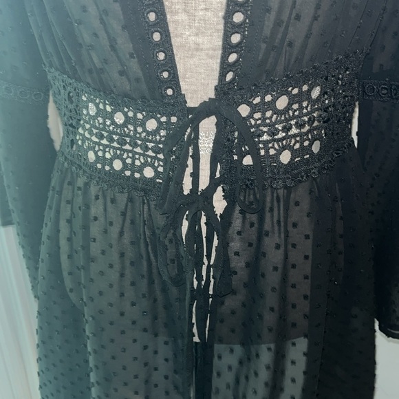 AOLRO Women's Sexy Swiss Polka Dot Chiffon Swimsuit Coverup Long Flare Sleeve - Picture 2 of 10